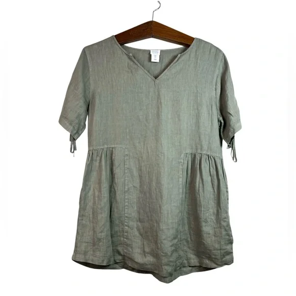 Sigrid Olsen Green Short Sleeve V-Neck Tunic Blouse Linen Lagenlook Size S - Picture 1 of 12